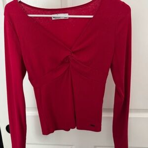 Hollister Red Long-Sleeve Twist Front Top